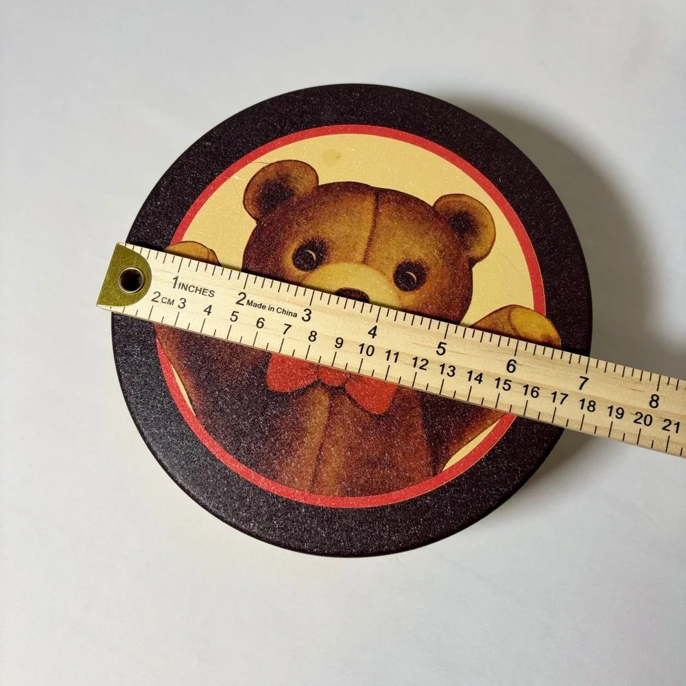 Vintage Teddy Bear Round Metal Storage Tin Collectible Nursery Decor 7 Inch